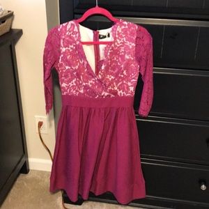 Purple lace top low v dress new with tags